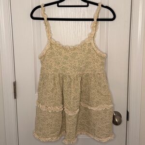 POL Cream and Green Floral Top